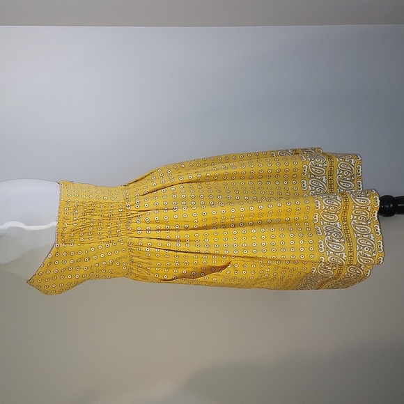 Anthropologie Girls From Savoy Yellow Patterned Strapless Pockets Dress Size 4 - Picture 4 of 9